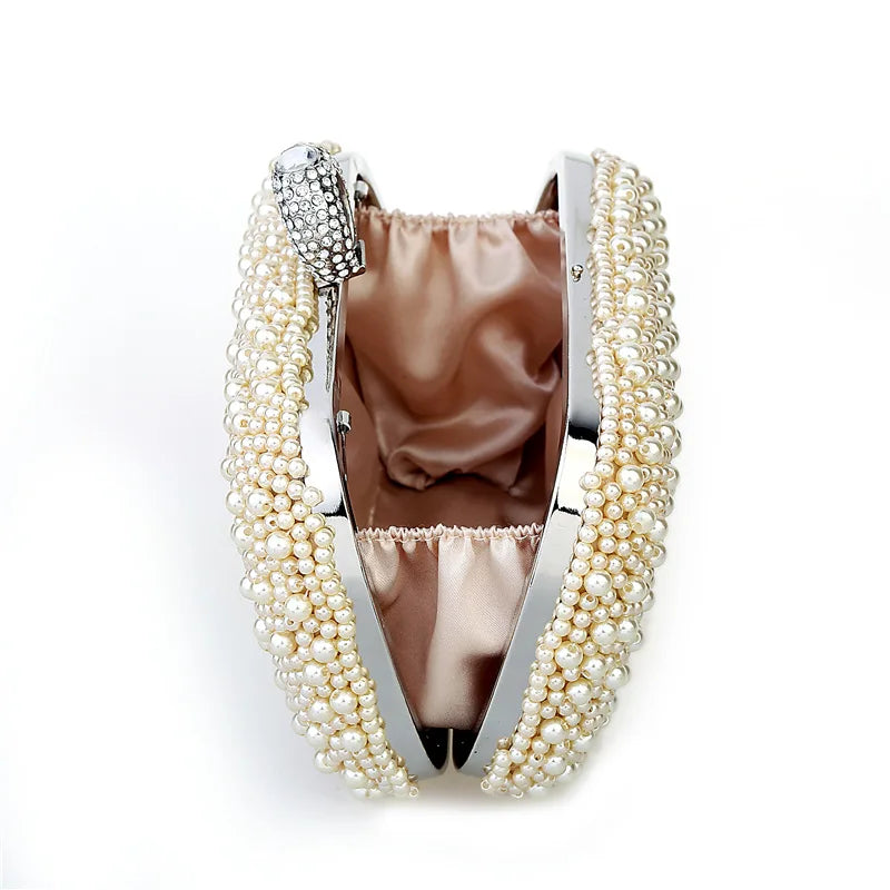 Pearl Ring Beaded Bridal Evening Clutch