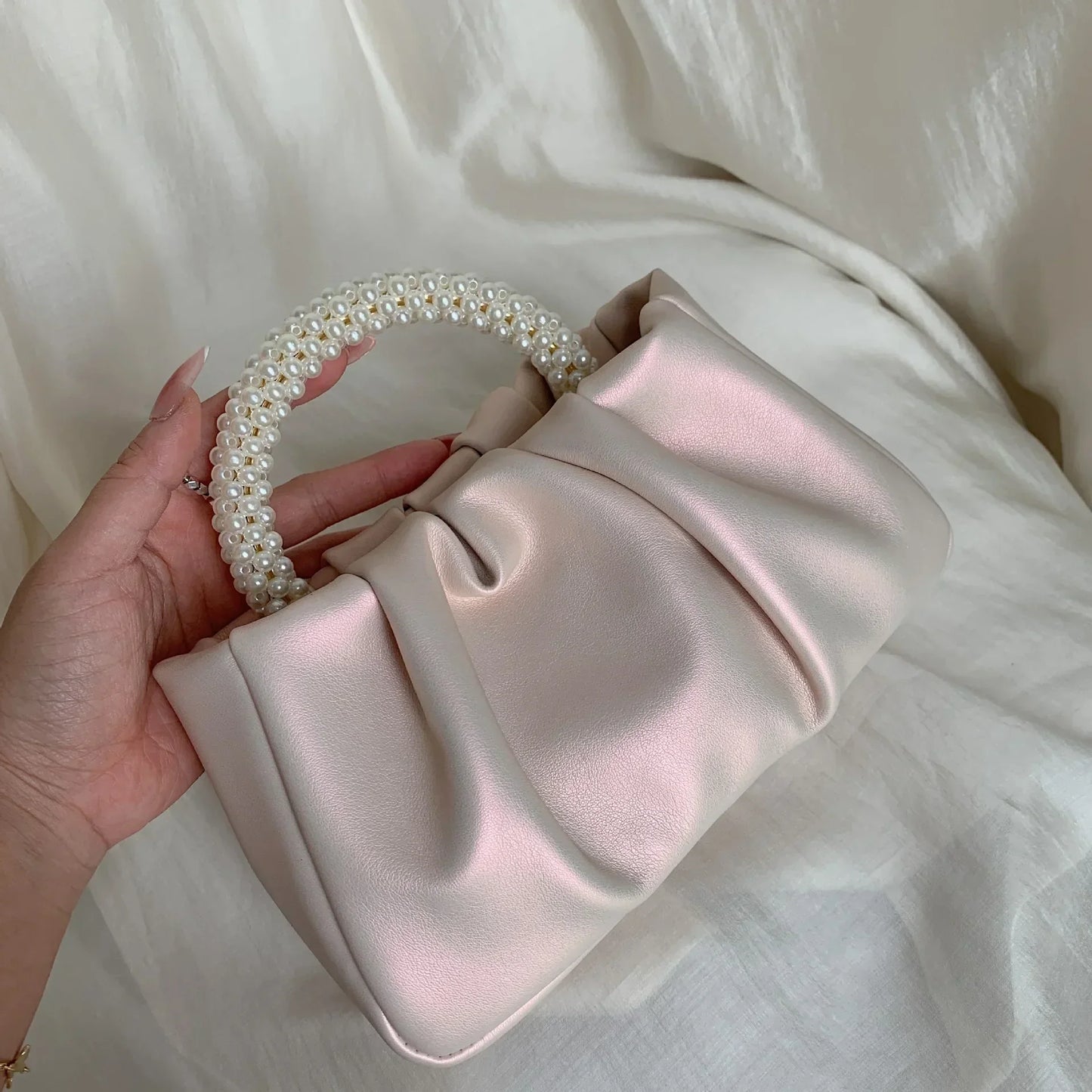 Luxury Pearl Handle Square Evening Clutch Bag