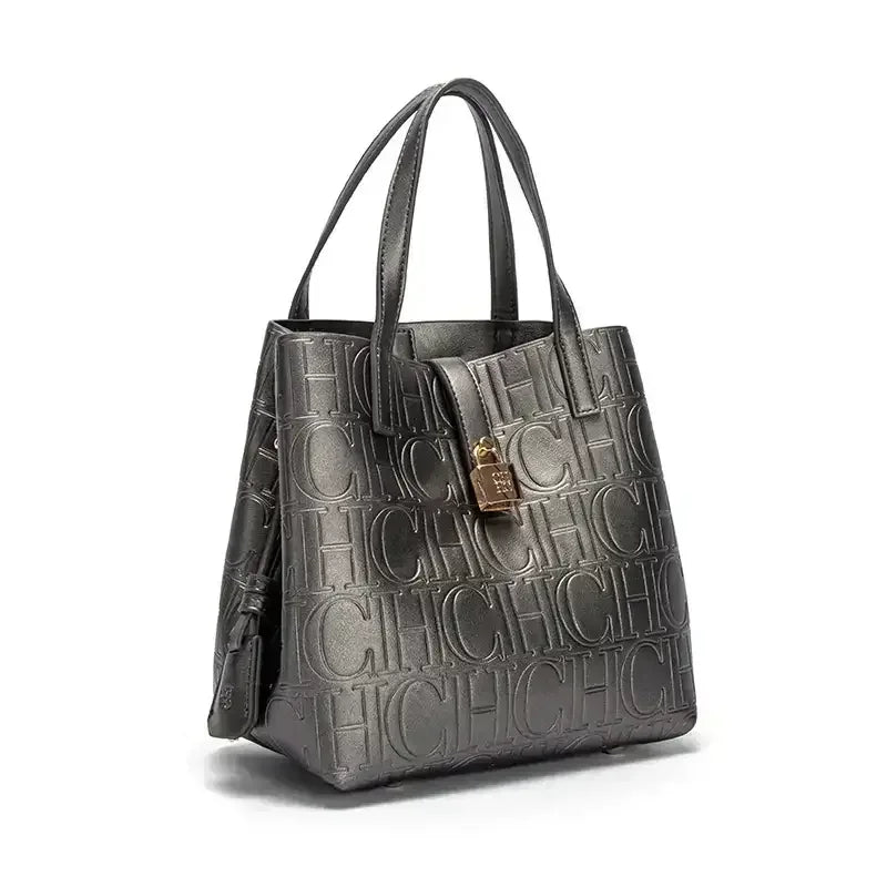 CH Embossed Tote Crossbody Bag - Letter Print Design