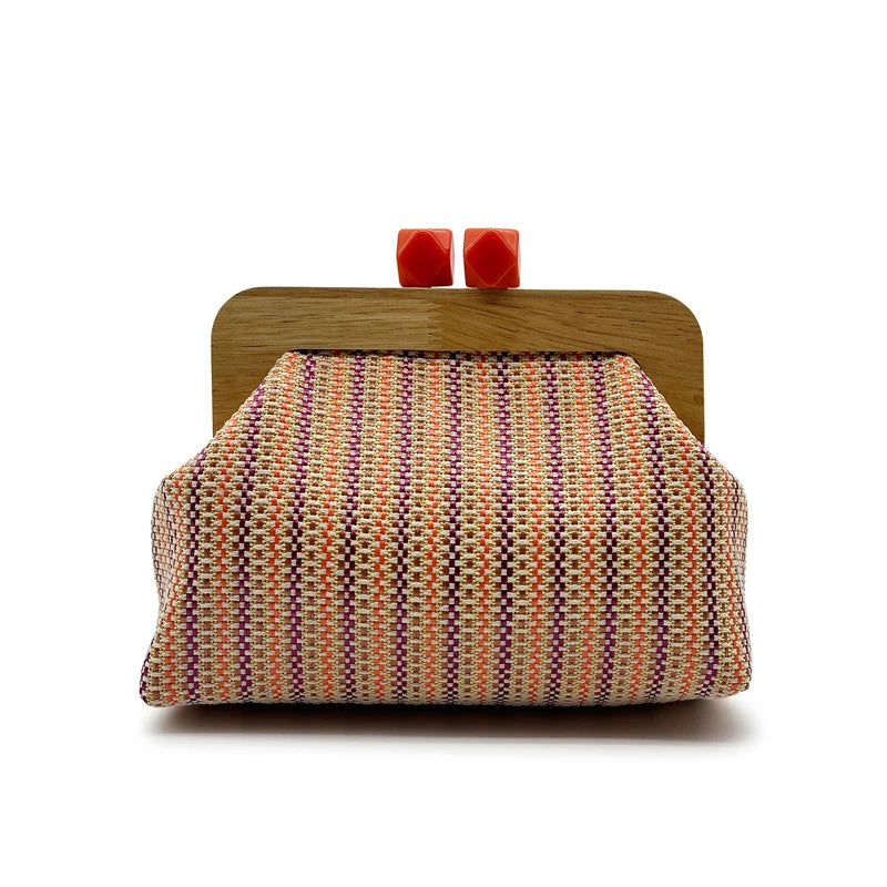 Striped Woven Shell Clutch Bag