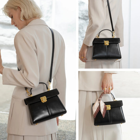 Leather Handbag with Scarf Accent - Commuter Classic