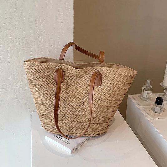 Straw Woven Beach Shopper Tote - Summer Carryall