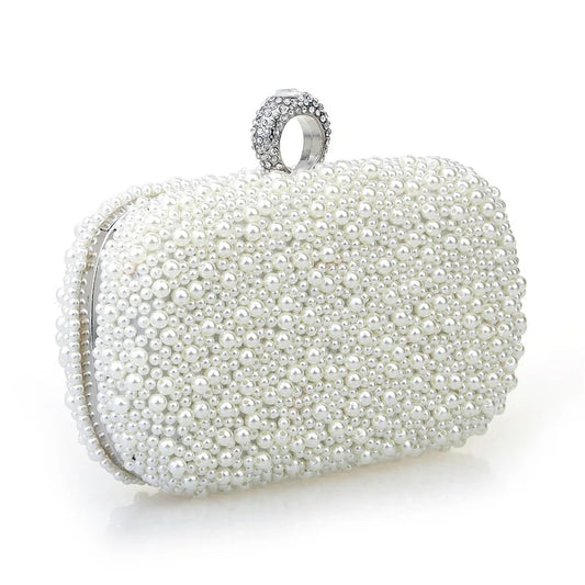 Pearl Ring Beaded Bridal Evening Clutch