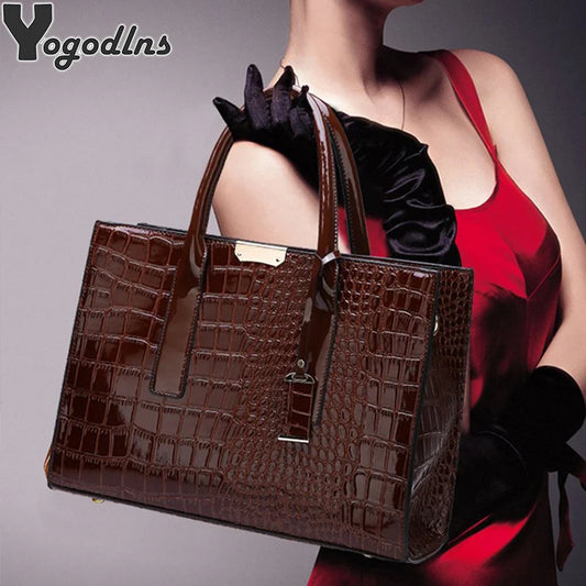 Alligator Patent Crossbody Tote Bag - Retro Finish