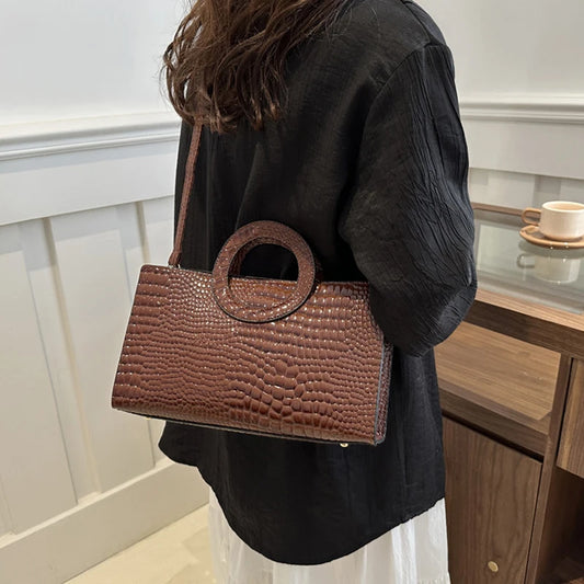 Crocodile Pattern Square Bag - Green Messenger Style