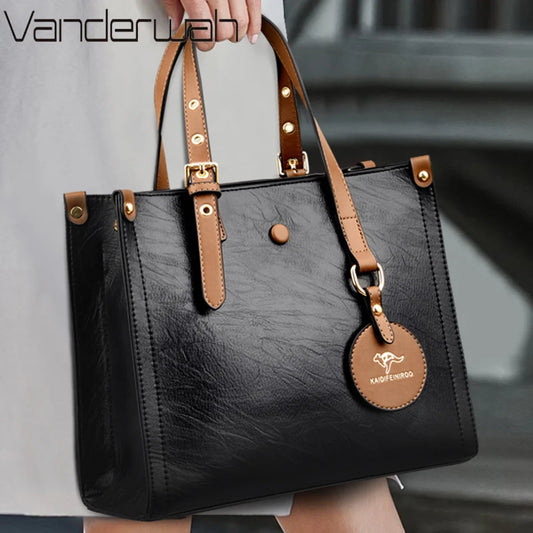 Vintage Three-Layer Leather Tote Bag - Everyday Carry