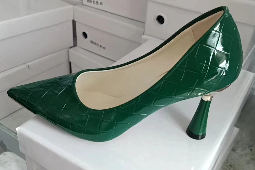 Plaid Embossed Classic High Heel Pumps