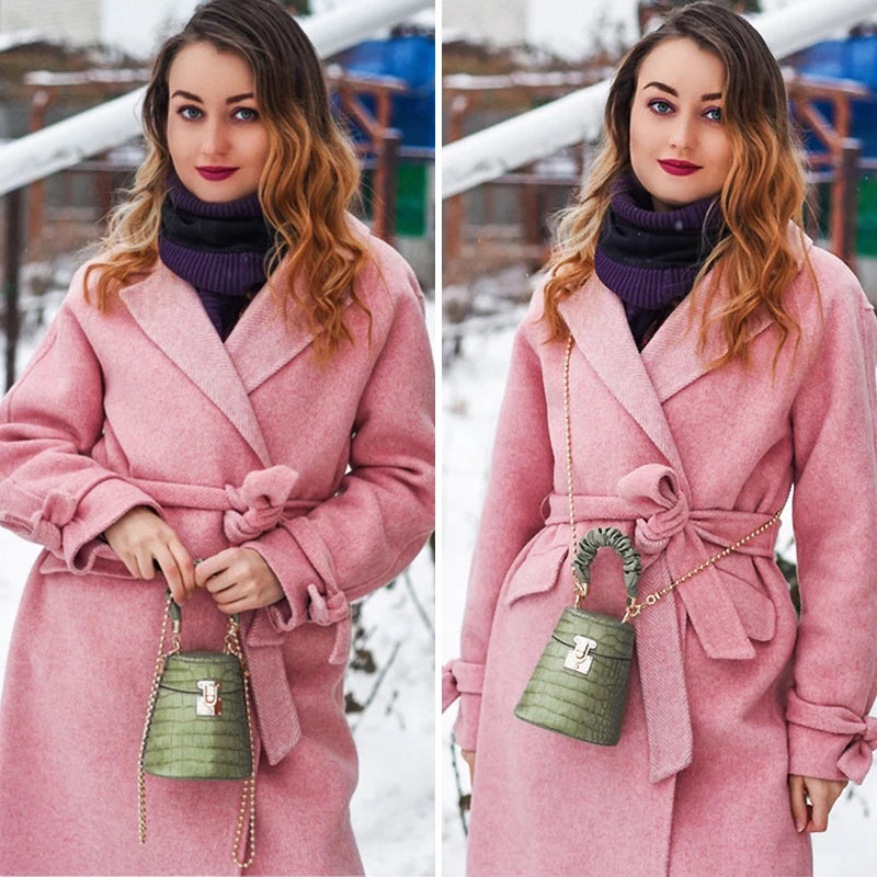 Crocodile Pattern Bucket Crossbody Bag - Mini Style