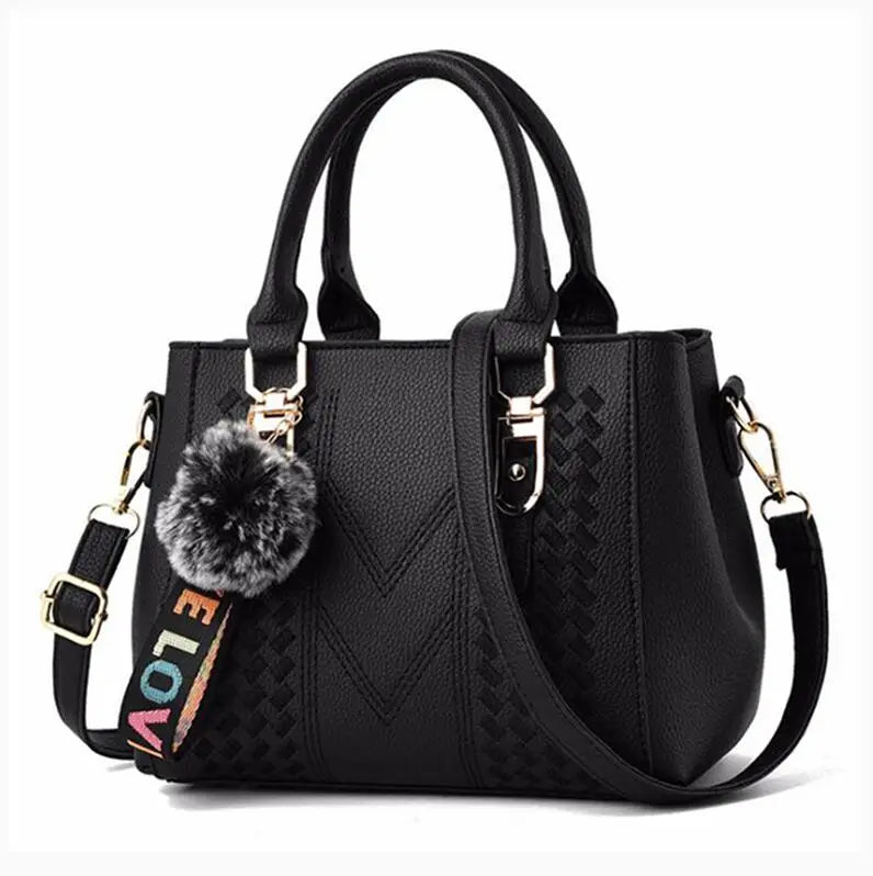 Embroidered Messenger Handbag - Fur Charm Accent