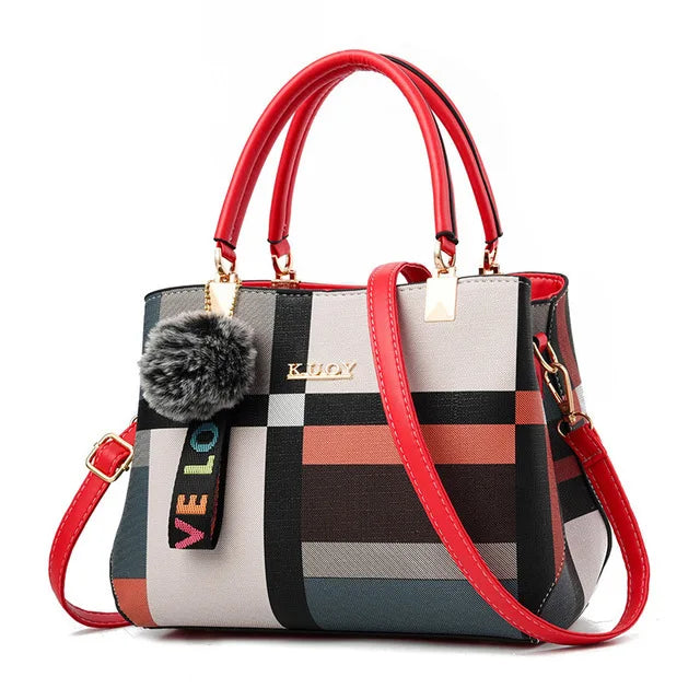 Patchwork Messenger Tote Bag - Plaid Shoulder Style