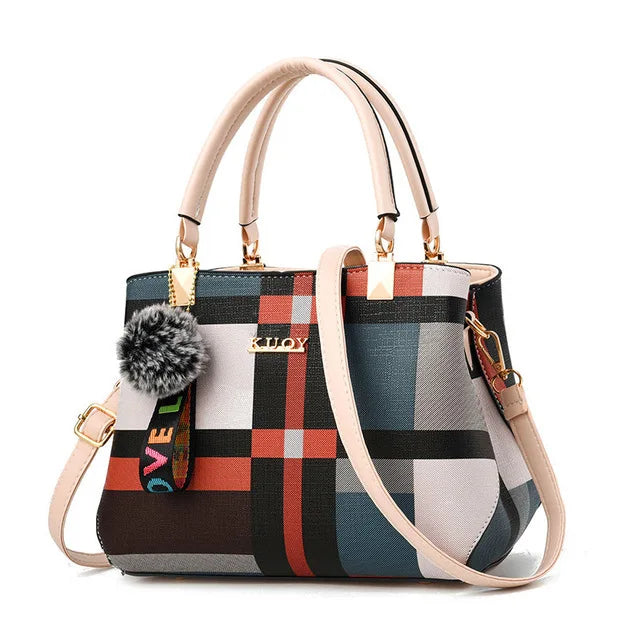 Patchwork Messenger Tote Bag - Plaid Shoulder Style