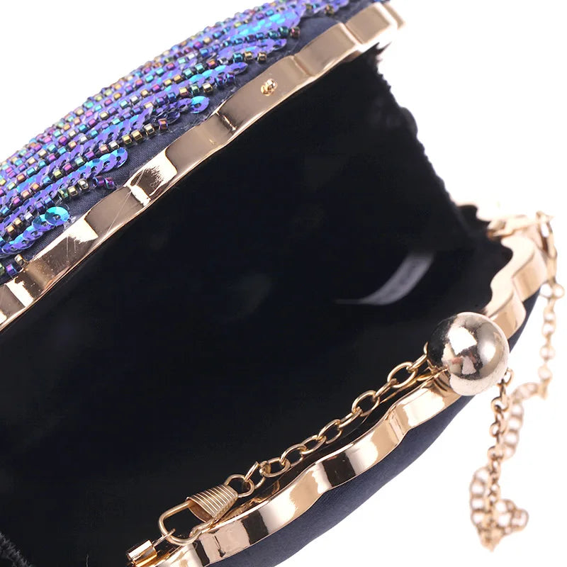 Sequin Shell Evening Clutch Bag