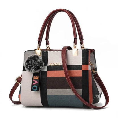 Patchwork Messenger Tote Bag - Plaid Shoulder Style