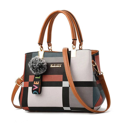Patchwork Messenger Tote Bag - Plaid Shoulder Style