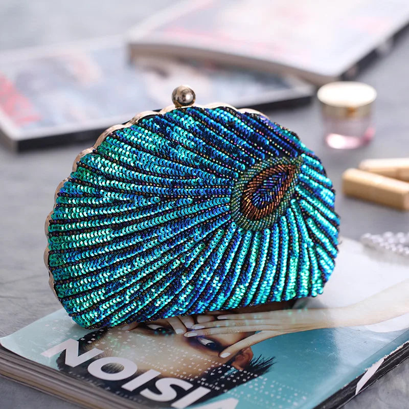 Sequin Shell Evening Clutch Bag