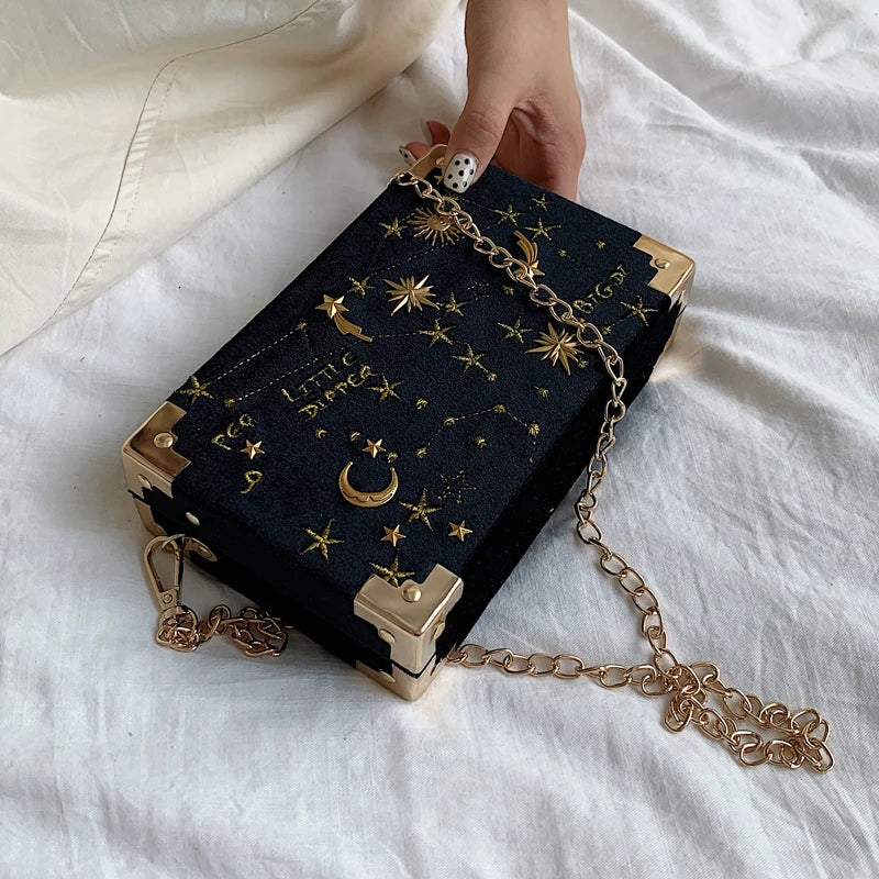 Embroidered Box Shape Crossbody Clutch