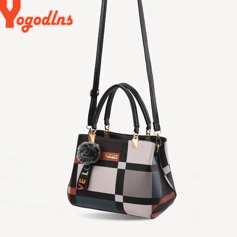 Patchwork Messenger Tote Bag - Plaid Shoulder Style