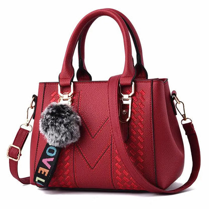 Embroidered Messenger Handbag - Fur Charm Accent