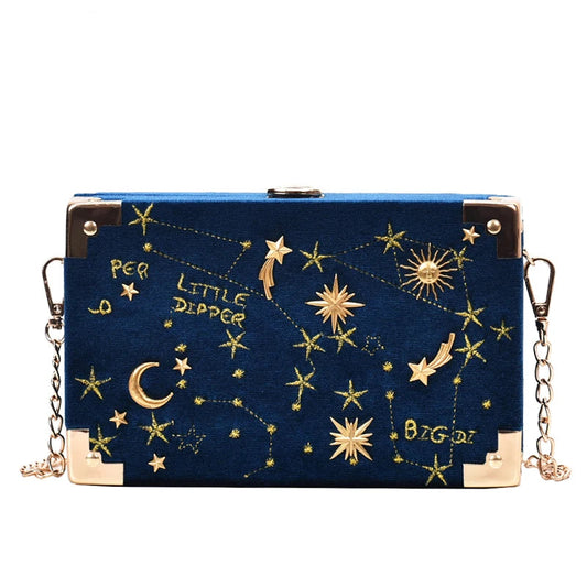 Embroidered Box Shape Crossbody Clutch