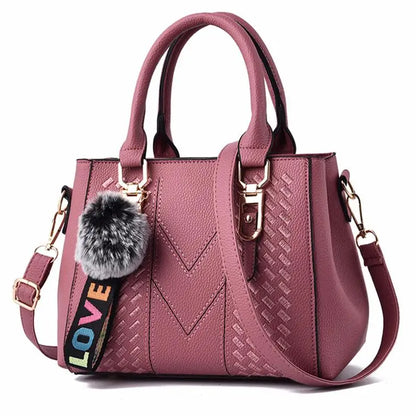 Embroidered Messenger Handbag - Fur Charm Accent