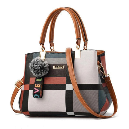 Patchwork Messenger Tote Bag - Plaid Shoulder Style