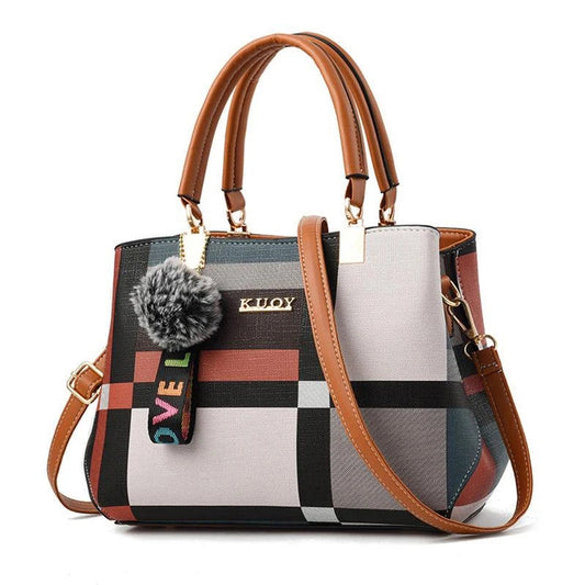 Patchwork Messenger Tote Bag - Plaid Shoulder Style