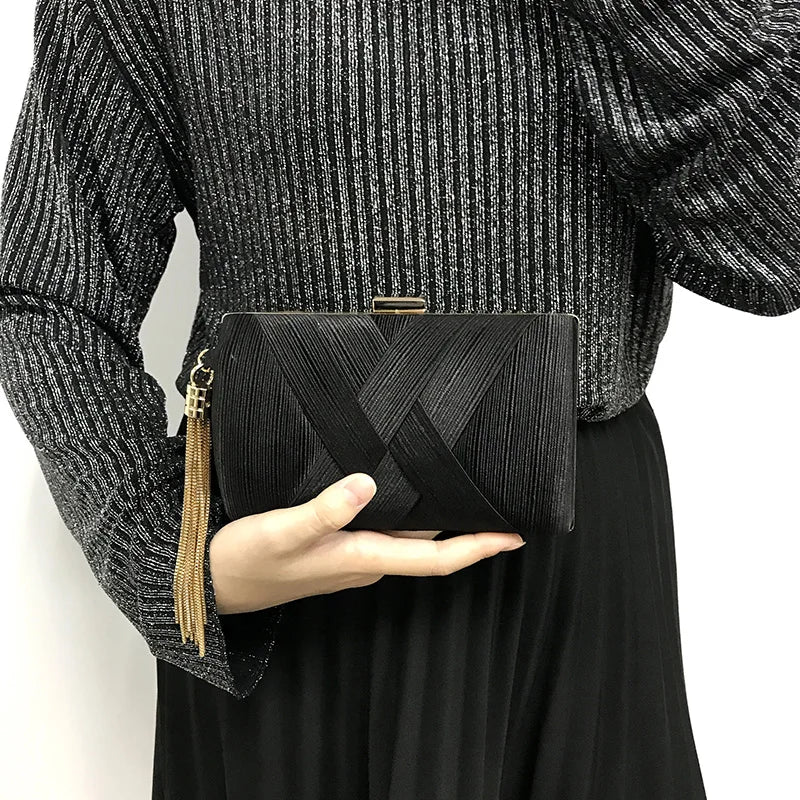 Metal Tassel Minaudiere Evening Clutch Bag