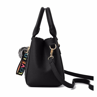 Embroidered Messenger Handbag - Fur Charm Accent