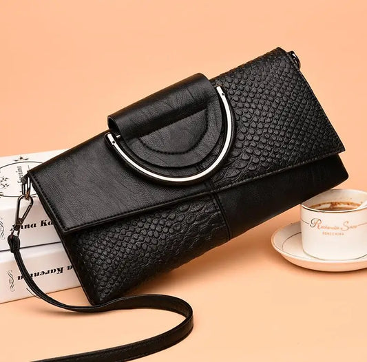 Alligator-Pattern Crossbody Clutch Bag