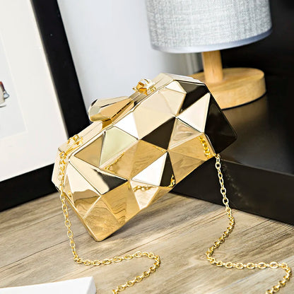 Geometric Acrylic Box Clutch - Gold Chain Accent