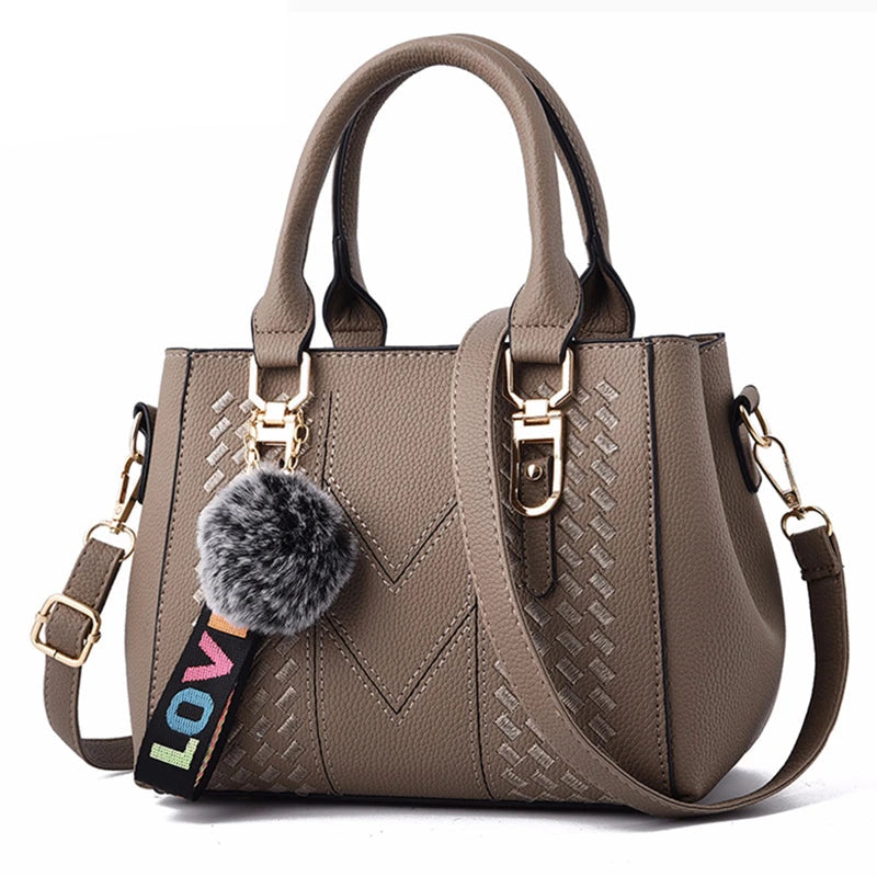 Embroidered Messenger Handbag - Fur Charm Accent