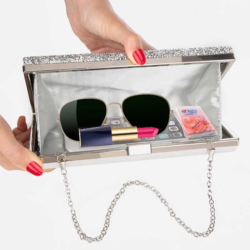 Diamond Sequin Two-Chain Evening Clutch
