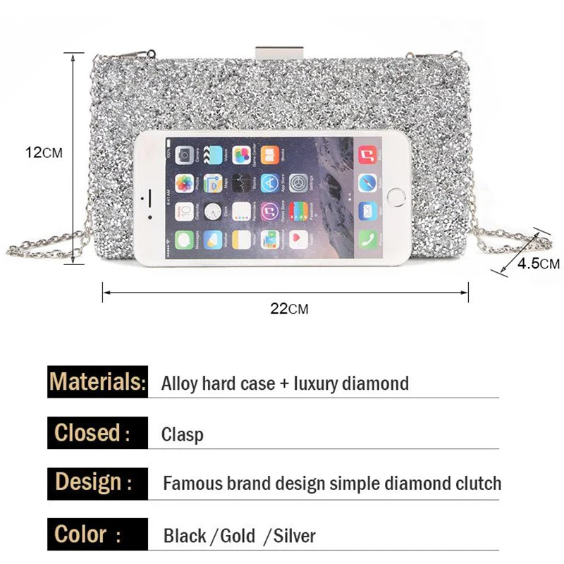 Diamond Sequin Two-Chain Evening Clutch