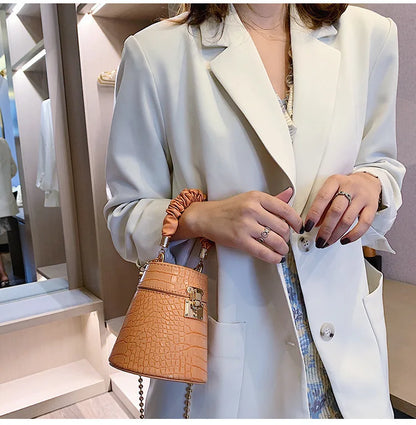 Crocodile Pattern Bucket Crossbody Bag - Mini Style