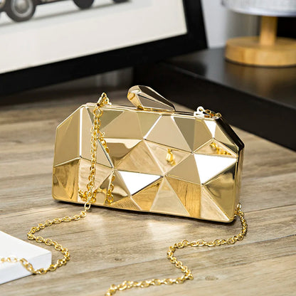 Geometric Acrylic Box Clutch - Gold Chain Accent