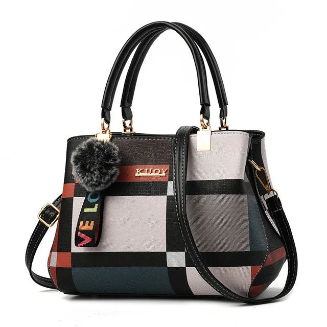 Patchwork Messenger Tote Bag - Plaid Shoulder Style