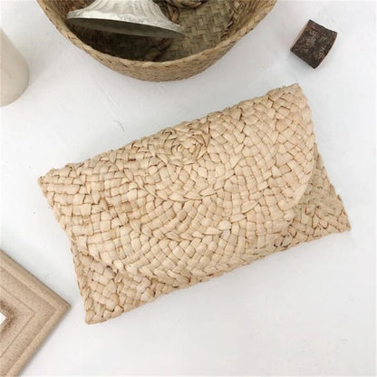 Handwoven Straw Envelope Clutch Bag