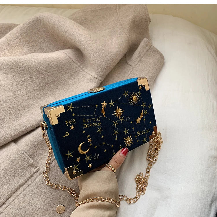 Embroidered Box Shape Crossbody Clutch