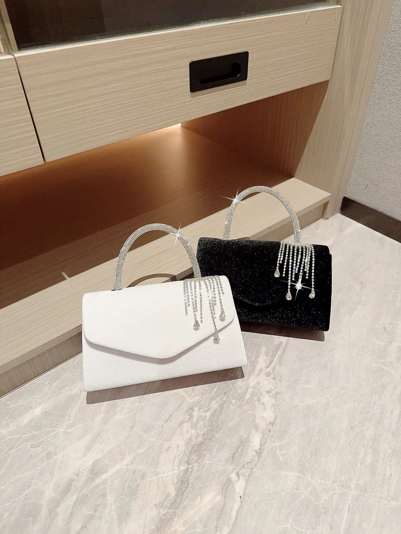 Vintage Velvet Flap Evening Bag - Tassel Chain Accent