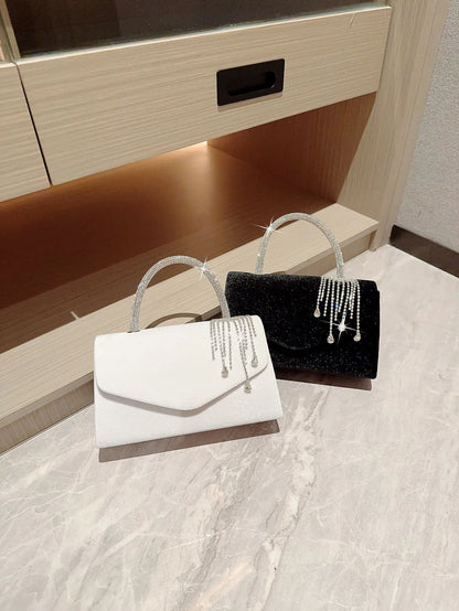 Vintage Velvet Flap Evening Bag - Tassel Chain Accent