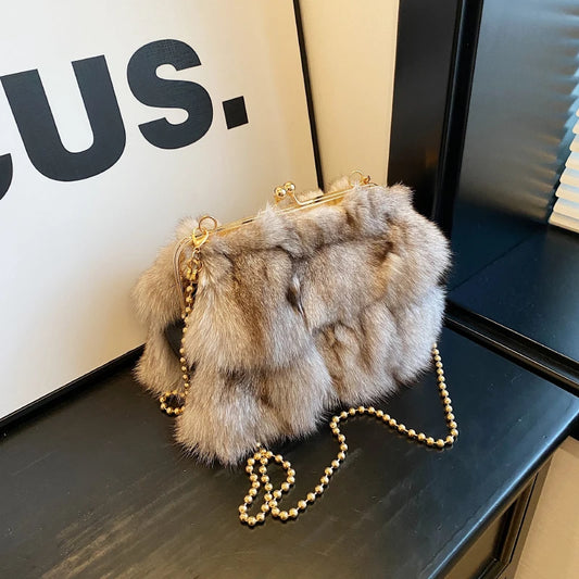 Soft Plush Fox Fur Evening Bag - Winter Party Style