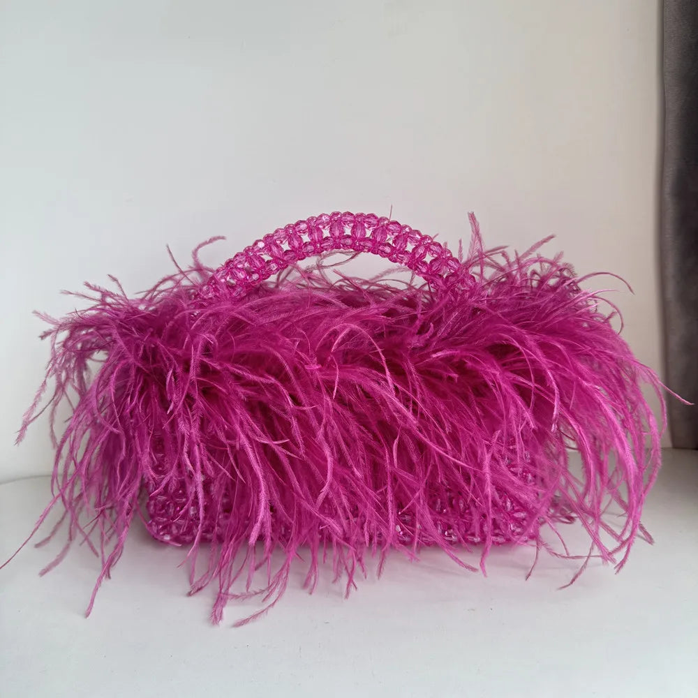 Pearl Bead Feather Box Bag - Handmade Party Piece