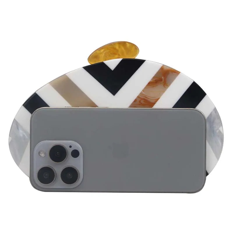 Oval Pearl Box Clutch Bag - Patchwork Chain Design