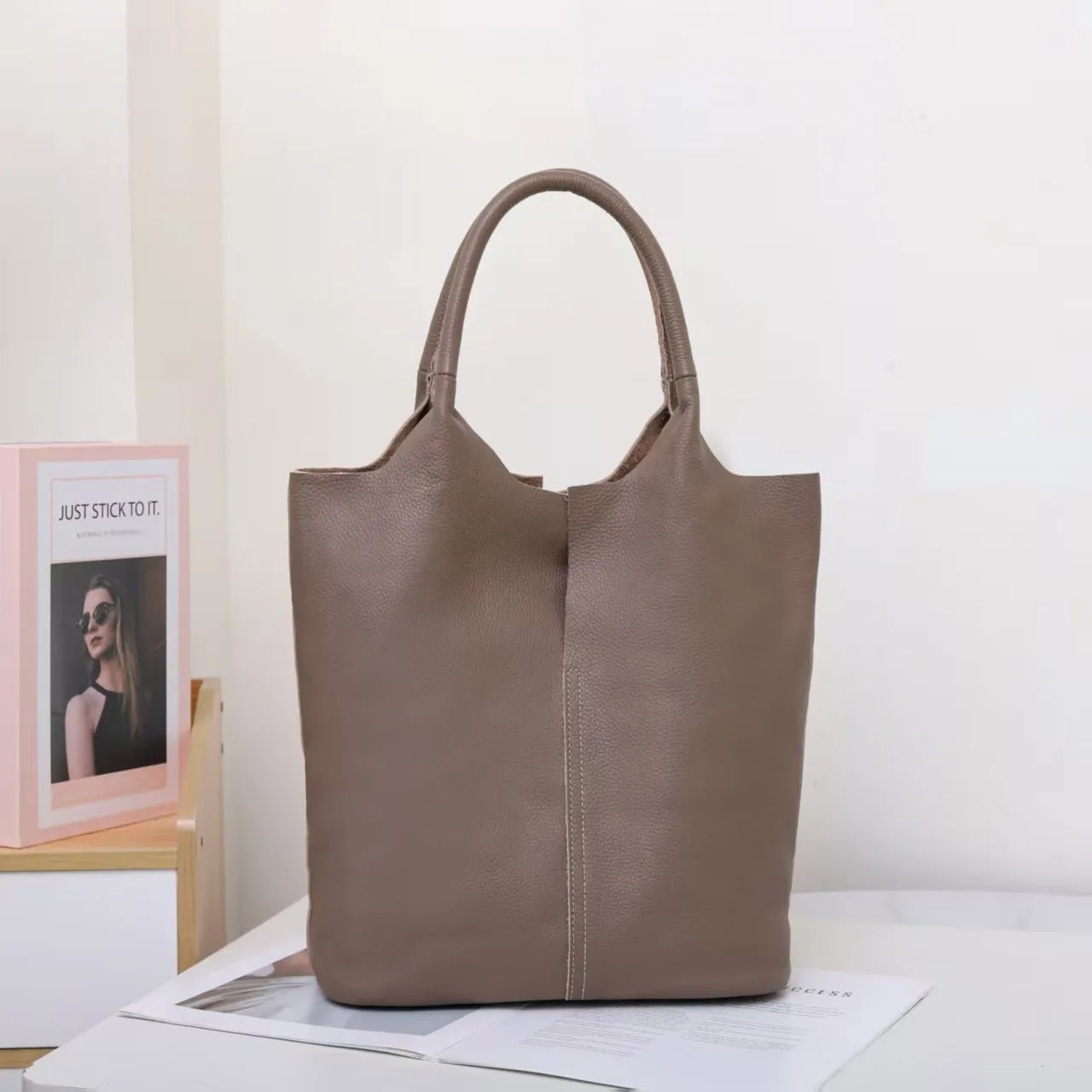 Soft Cowhide Bucket Tote Bag - Commuter Edition
