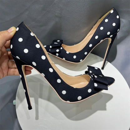 Polka Dot Satin Bow Stiletto Pumps