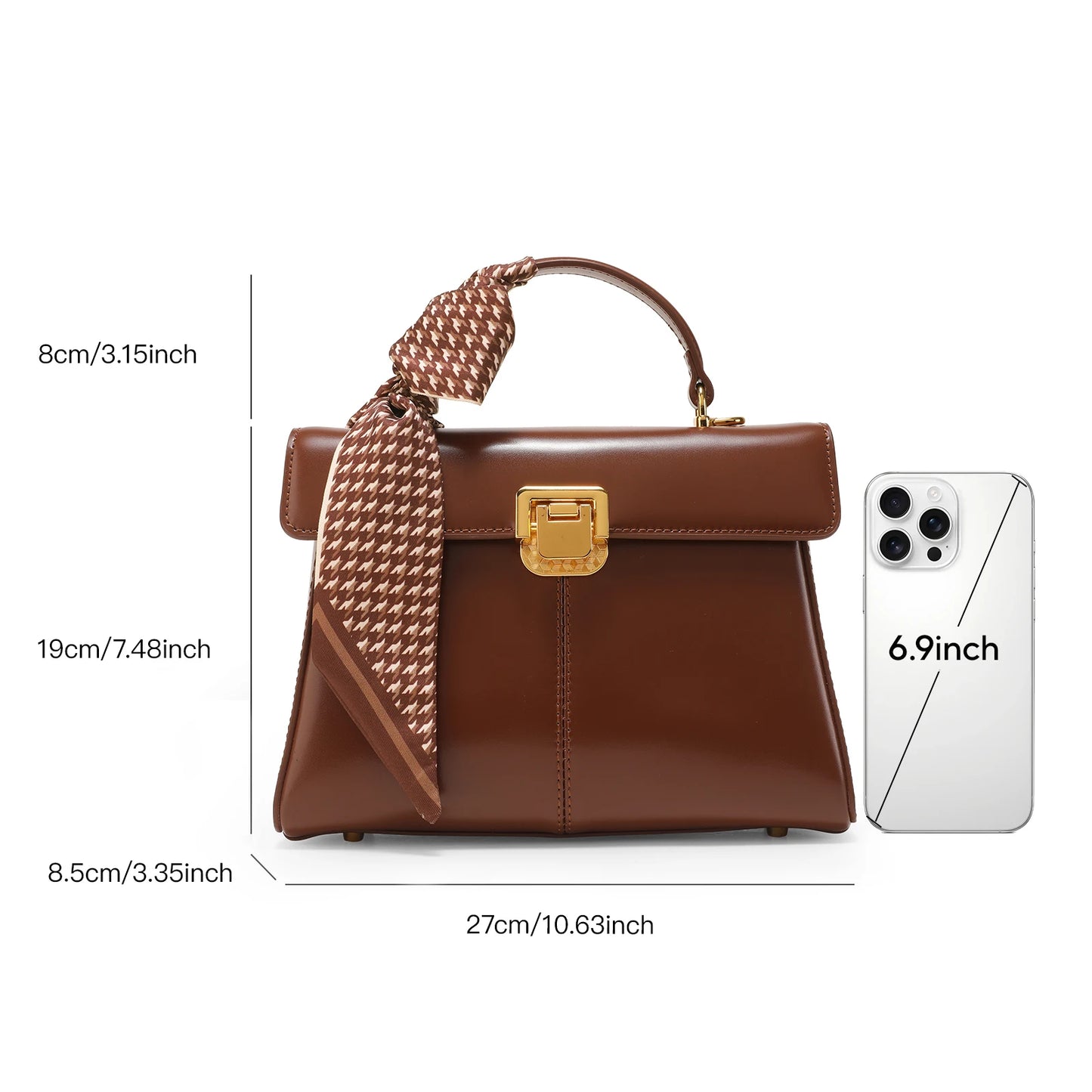 Leather Handbag with Scarf Accent - Commuter Classic