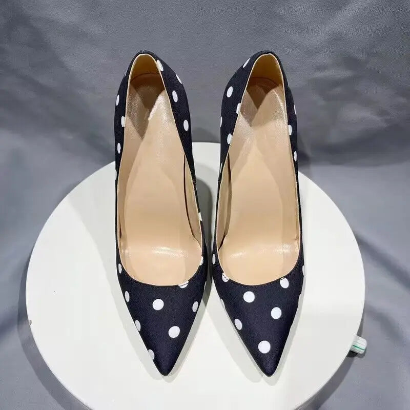 Polka Dot Satin Bow Stiletto Pumps