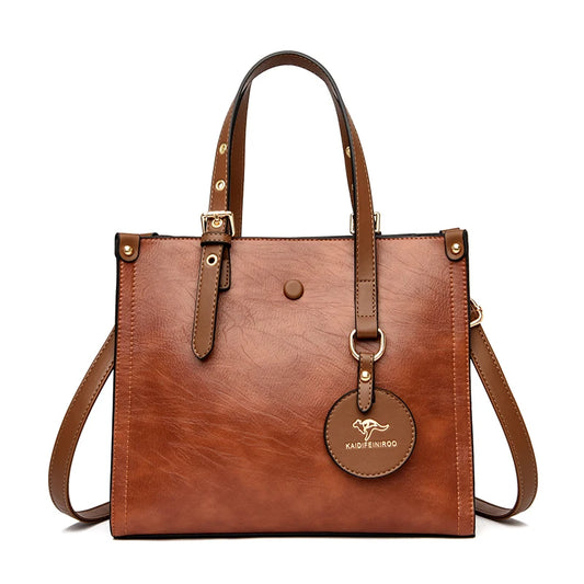 Vintage Three-Layer Leather Tote Bag - Everyday Carry