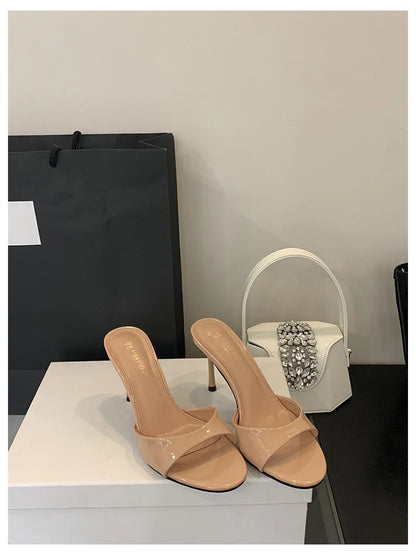 Patent Leather Open-Toe Mule Slide Heels
