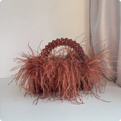 Pearl Bead Feather Box Bag - Handmade Party Piece